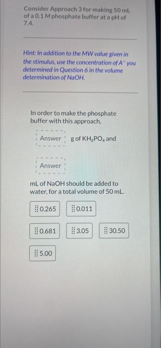 Solved Consider Approach 1 for making 50 mL of a 0.1 M | Chegg.com