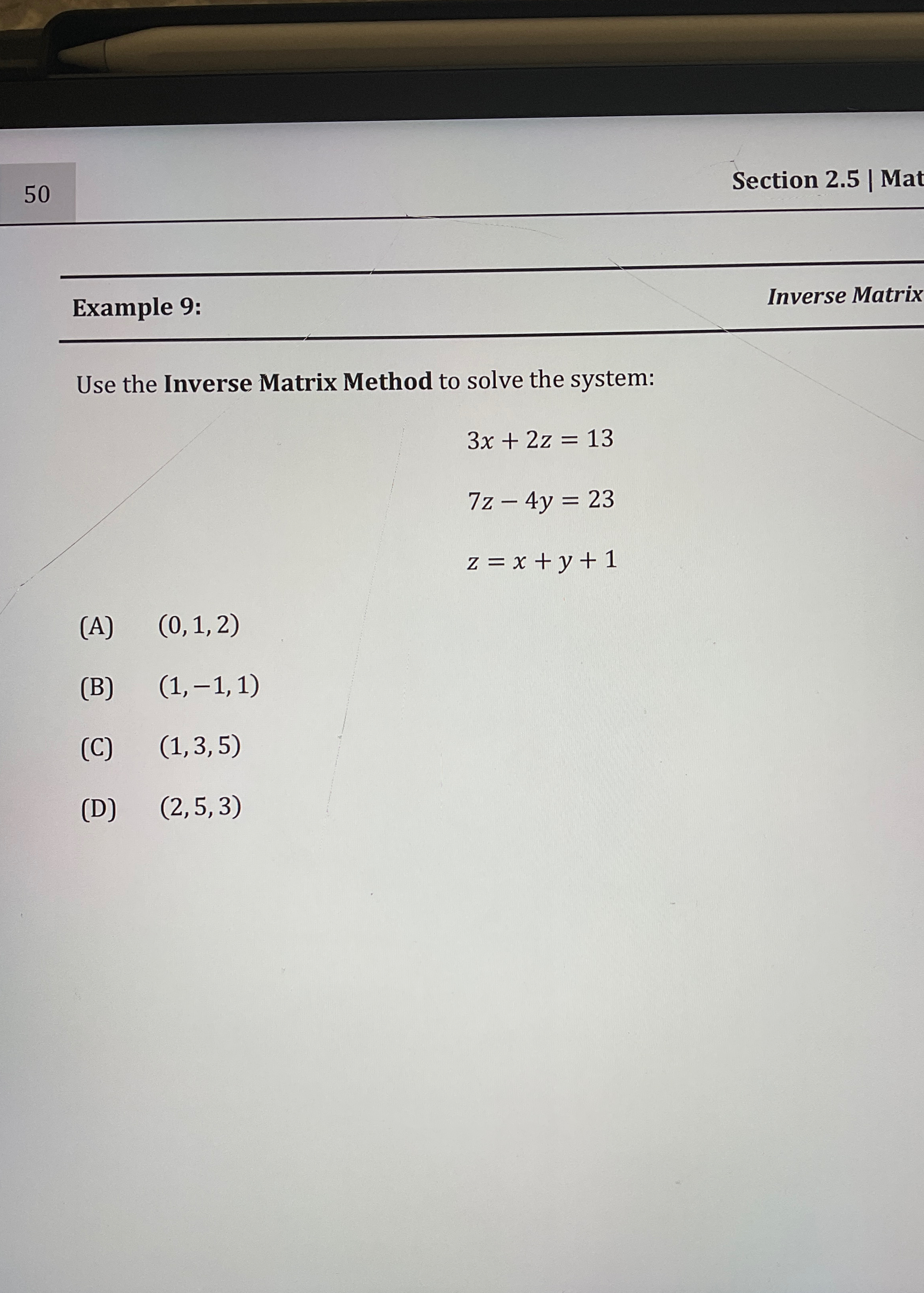 Solved 50Section 2.5 | ﻿MatExample 9:Inverse MatrixUse the | Chegg.com