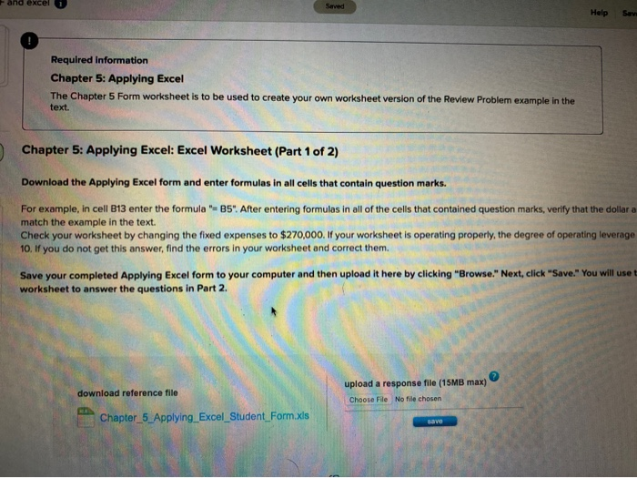 Solved and excel 1 Saved Help Sev Required information | Chegg.com