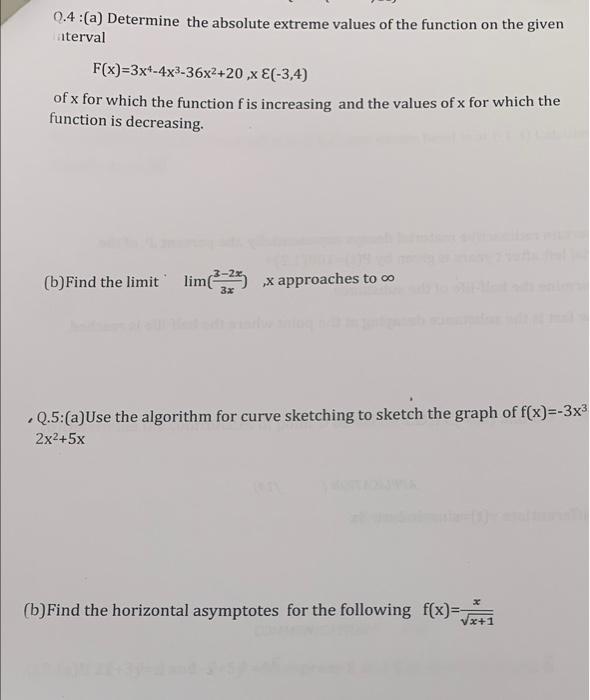 Solved Q.4: (a) Determine the absolute extreme values of the | Chegg.com
