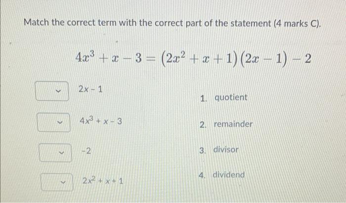 Solved Match The Correct Term With The Correct Part Of The | Chegg.com