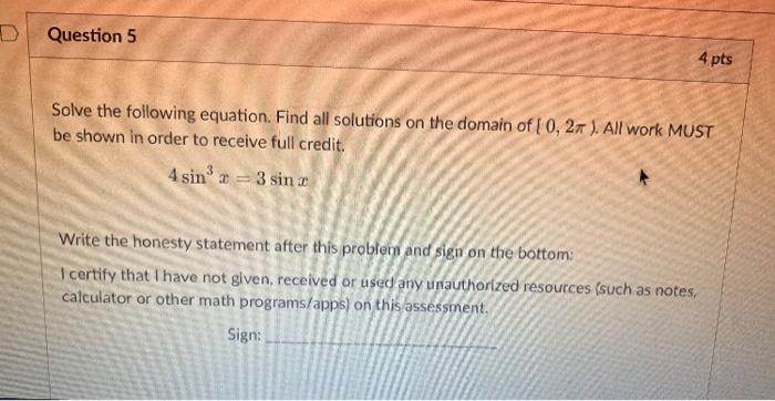 Solved Question 5 4 pts Solve the following equation. Find | Chegg.com