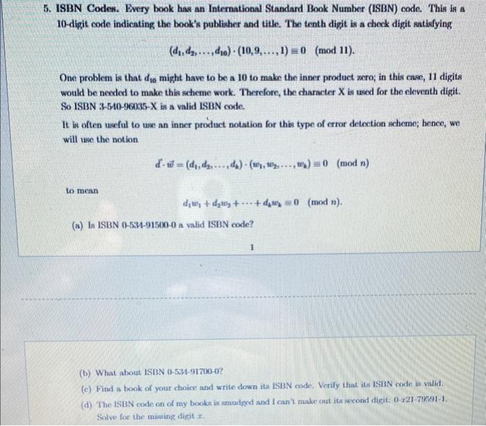 Solved 5. ISBN Codes. Every book has an International | Chegg.com