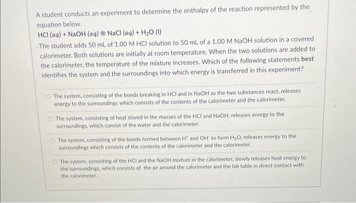 Solved A student conducts an experiment to determine the | Chegg.com