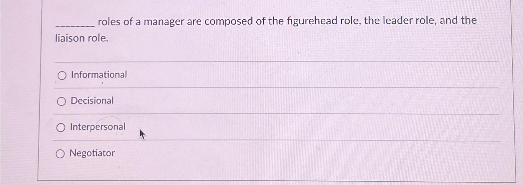 Solved roles of a manager are composed of the figurehead | Chegg.com