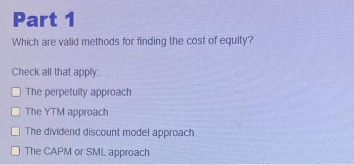 Solved Which are valid methods for finding the cost of | Chegg.com