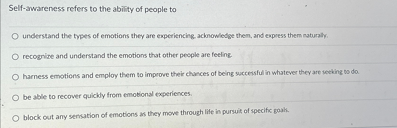 Solved Self-awareness refers to the ability of people | Chegg.com