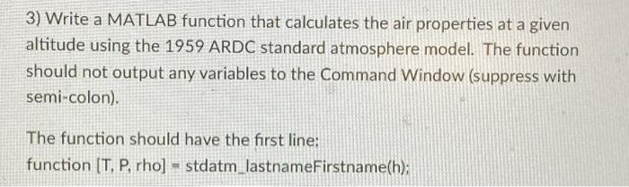 Solved 3) Write a MATLAB function that calculates the air | Chegg.com