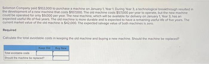 Solved Solomon Company paid $102,000 to purchase a machine | Chegg.com