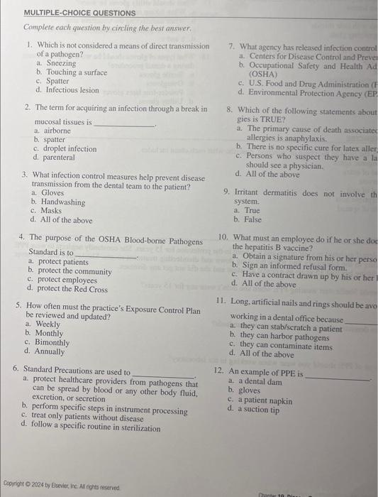 Solved Complete each question by circling the best answer. | Chegg.com