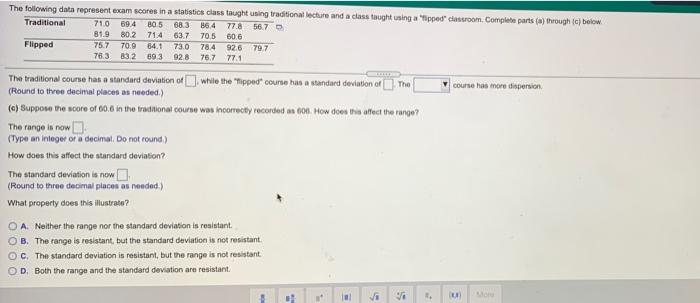 Solved The following data represent exam scores in a | Chegg.com