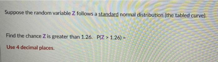Solved Suppose the random variable Z follows a standard | Chegg.com