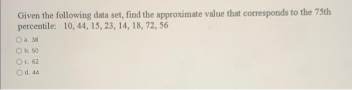 Solved Given the following data set, find the approximate | Chegg.com