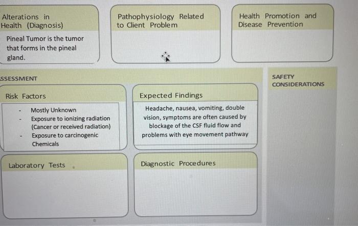 Pathophysiology Related to Client Problem Health Promotion and Disease Prevention Alterations in Health (Diagnosis) Pineal Tu