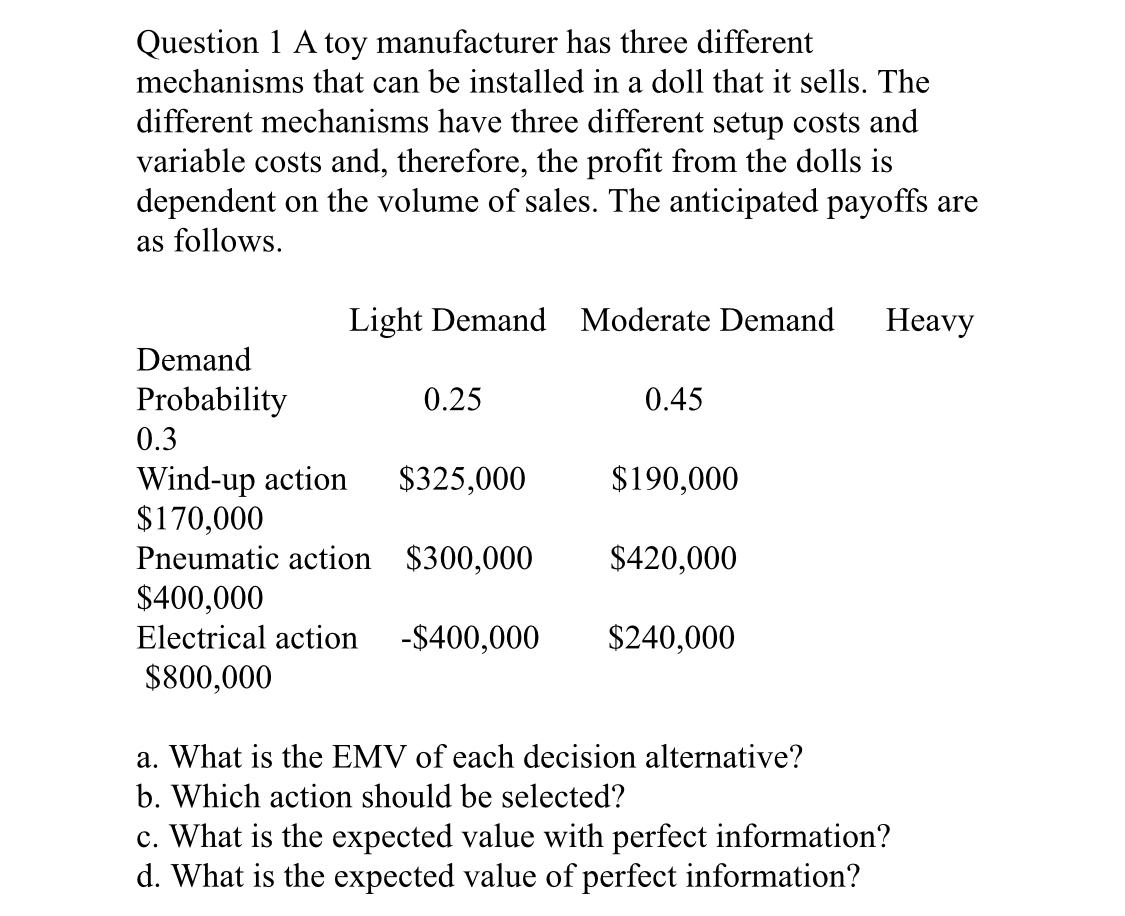 Solved Question 1 ﻿A Toy Manufacturer Has Three Different | Chegg.com