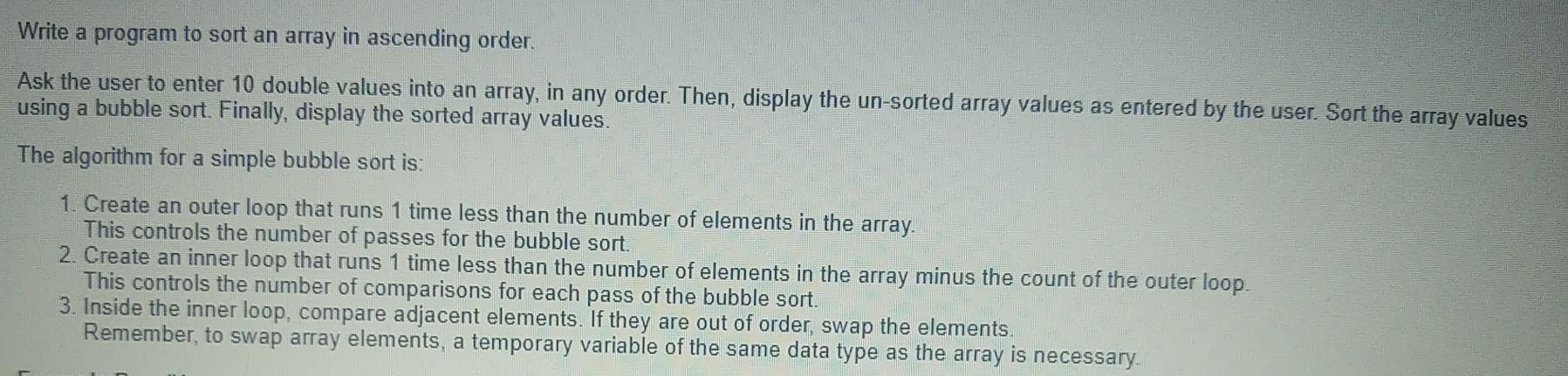 Solved Write a program to sort an array in ascending order. | Chegg.com