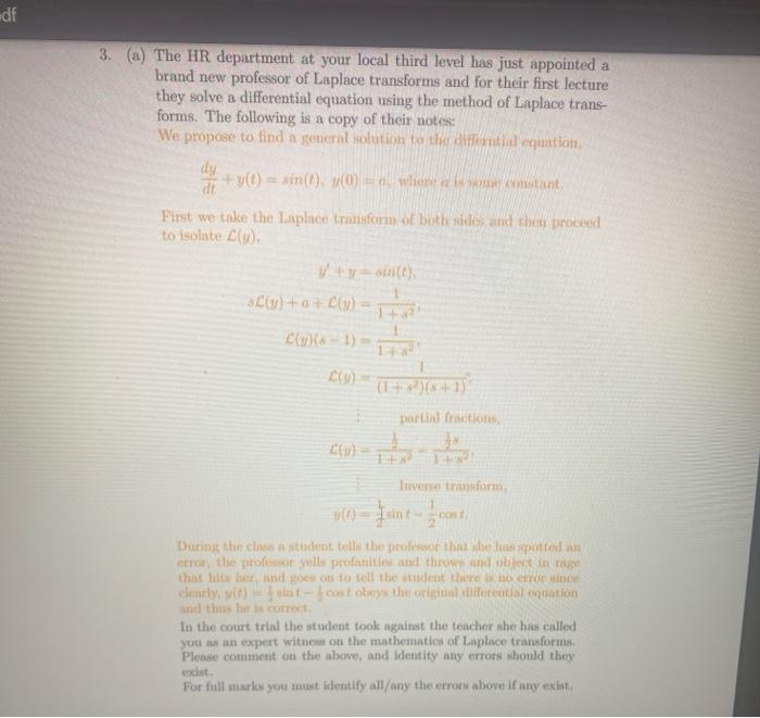 Solved df 3. (a) The HR department at your local third level | Chegg.com