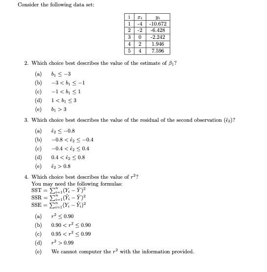 Solved Consider the following data set: 2. Which choice best | Chegg.com