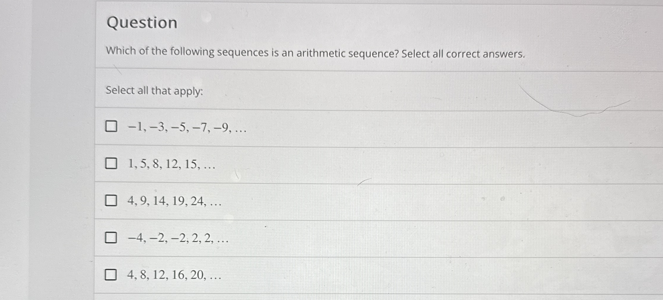 Solved QuestionWhich of the following sequences is an | Chegg.com