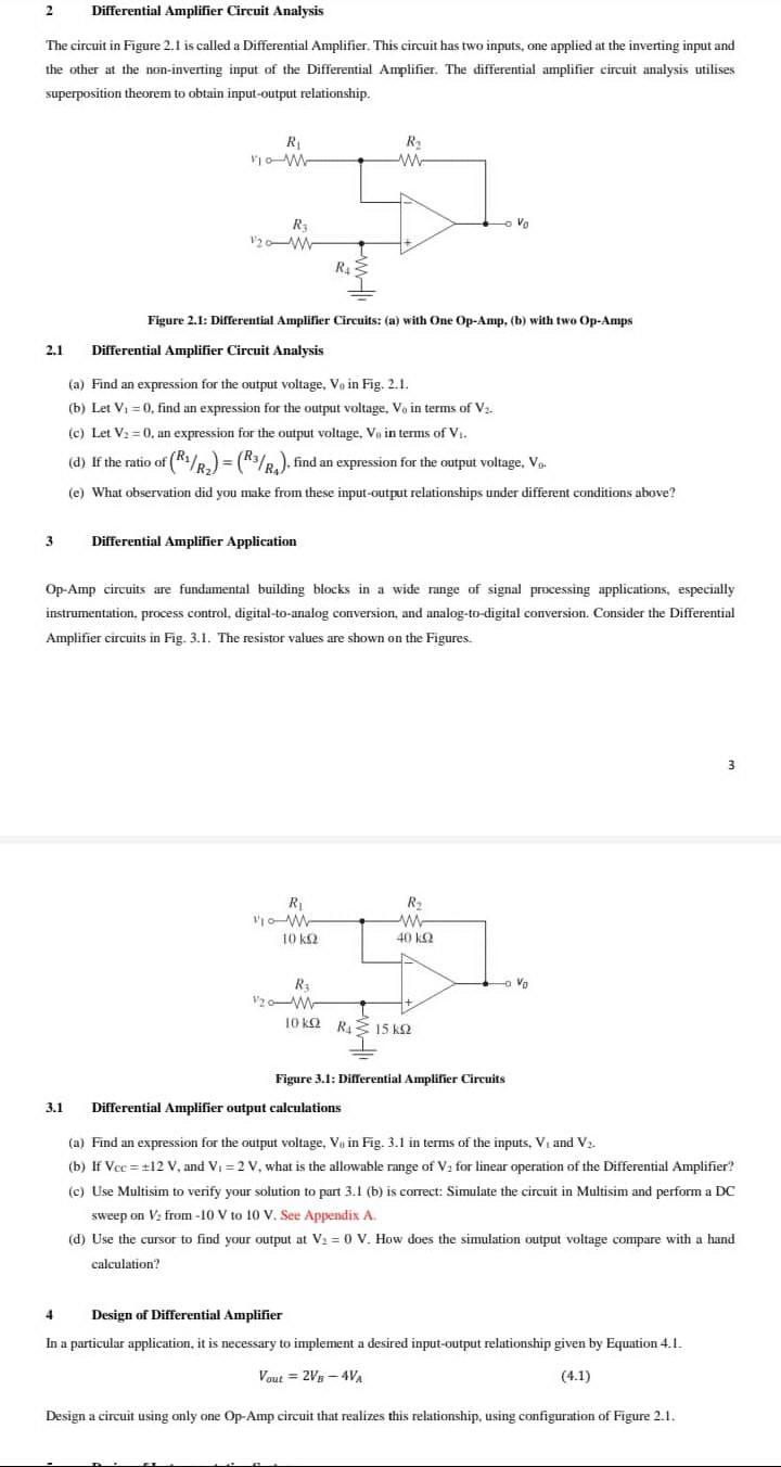 Solved 2 Differential Amplifier Circuit Analysis The circuit | Chegg.com