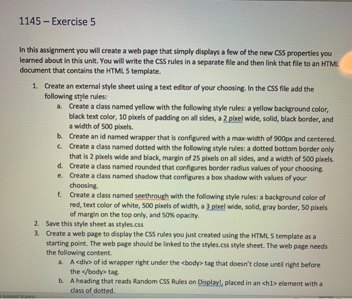 Solved 1145 - Exercise 5 In this assignment you will create | Chegg.com