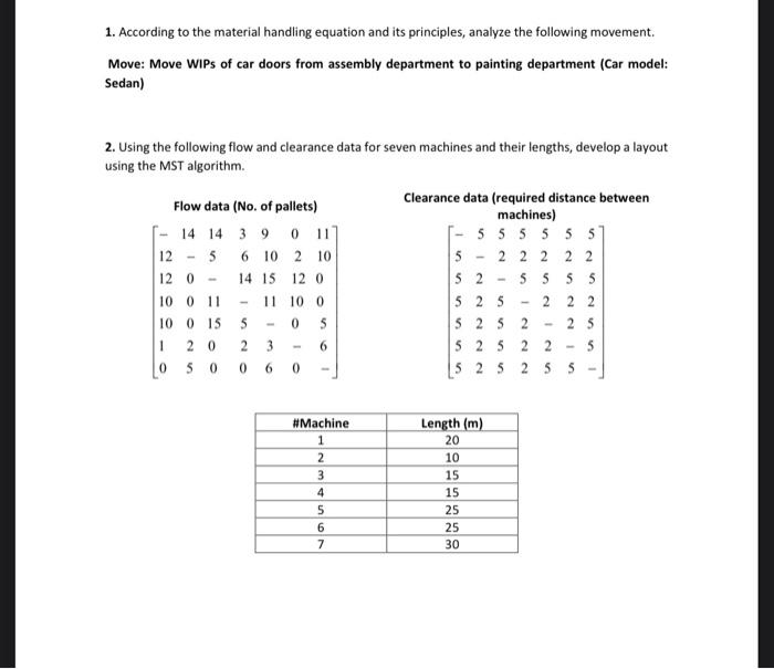 Solved 1. According to the material handling equation and