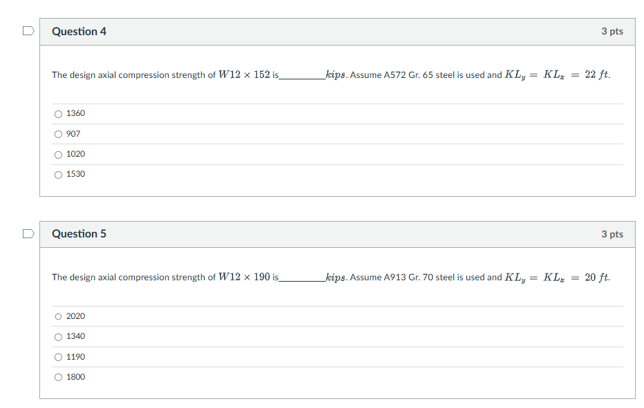 Solved Question 4The design axial compression strength | Chegg.com
