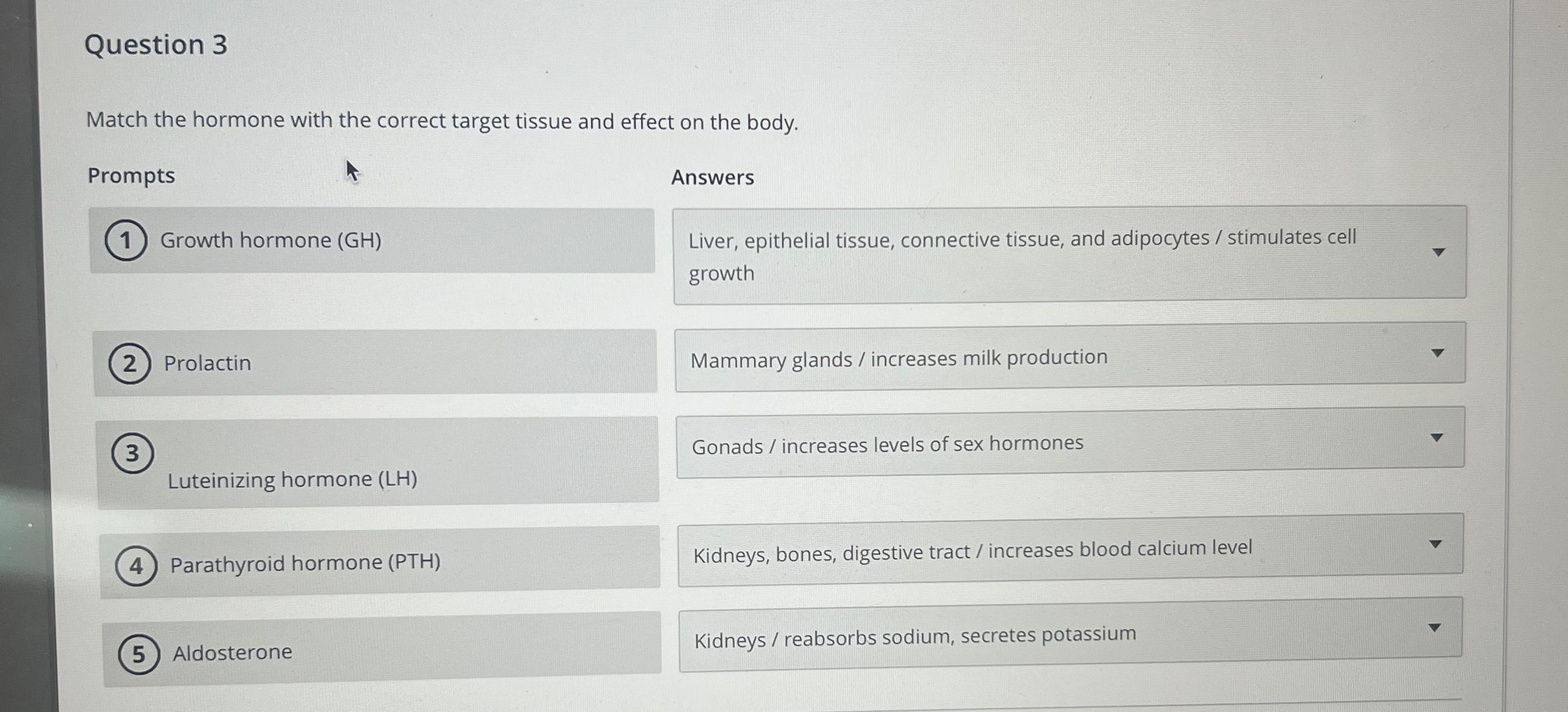 Solved Question 3Match the hormone with the correct target | Chegg.com