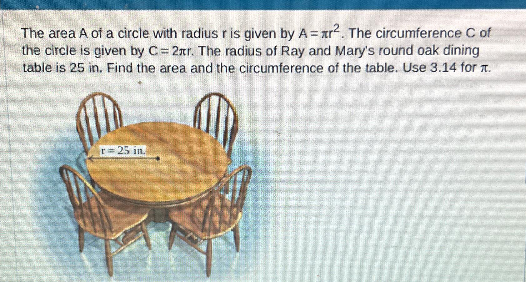 Solved The area A ﻿of a circle with radius r ﻿is given by | Chegg.com
