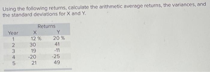 Solved Using the following returns, calculate the arithmetic | Chegg.com