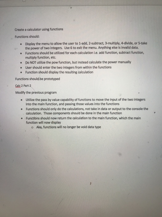 Solved Create a calculator using functions Functions should: | Chegg.com