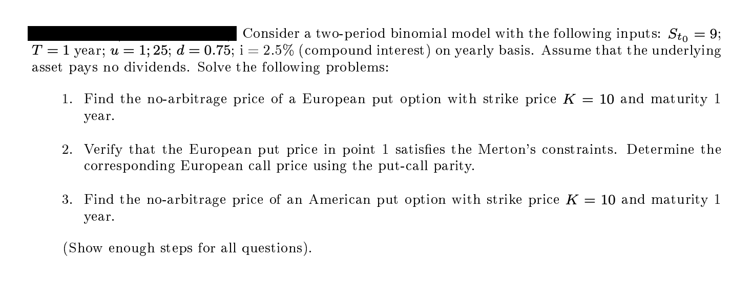 Solved Consider a two-period binomial model with the | Chegg.com