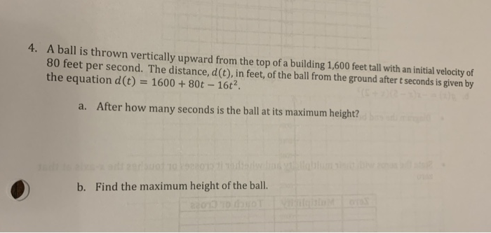 Solved 4. A ball is thrown vertically upward from the top of | Chegg.com