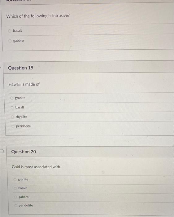 Solved Which Of The Following Is Intrusive? Basalt Gabbro | Chegg.com