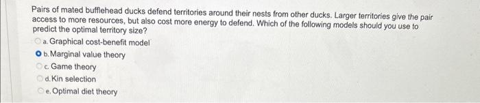Solved Pairs of mated bufflehead ducks defend territories | Chegg.com