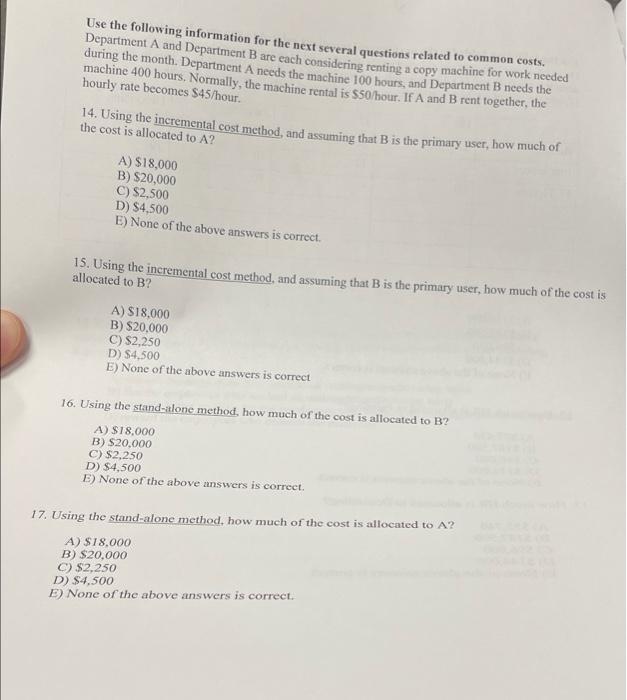 Solved Use the following information for the next several | Chegg.com