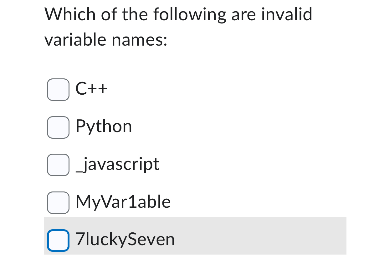 Solved Which of the following are invalidvariable | Chegg.com