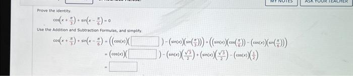 Solved Prove the identity. cos(x+3π)+sin(x−6π)=0 Use the | Chegg.com