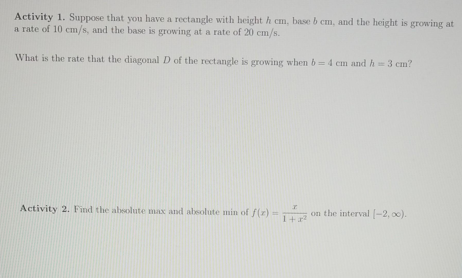 Solved Activity 1. Suppose that you have a rectangle with | Chegg.com