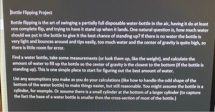 Bottle Flipping Project Bottle flipping is the art of | Chegg.com