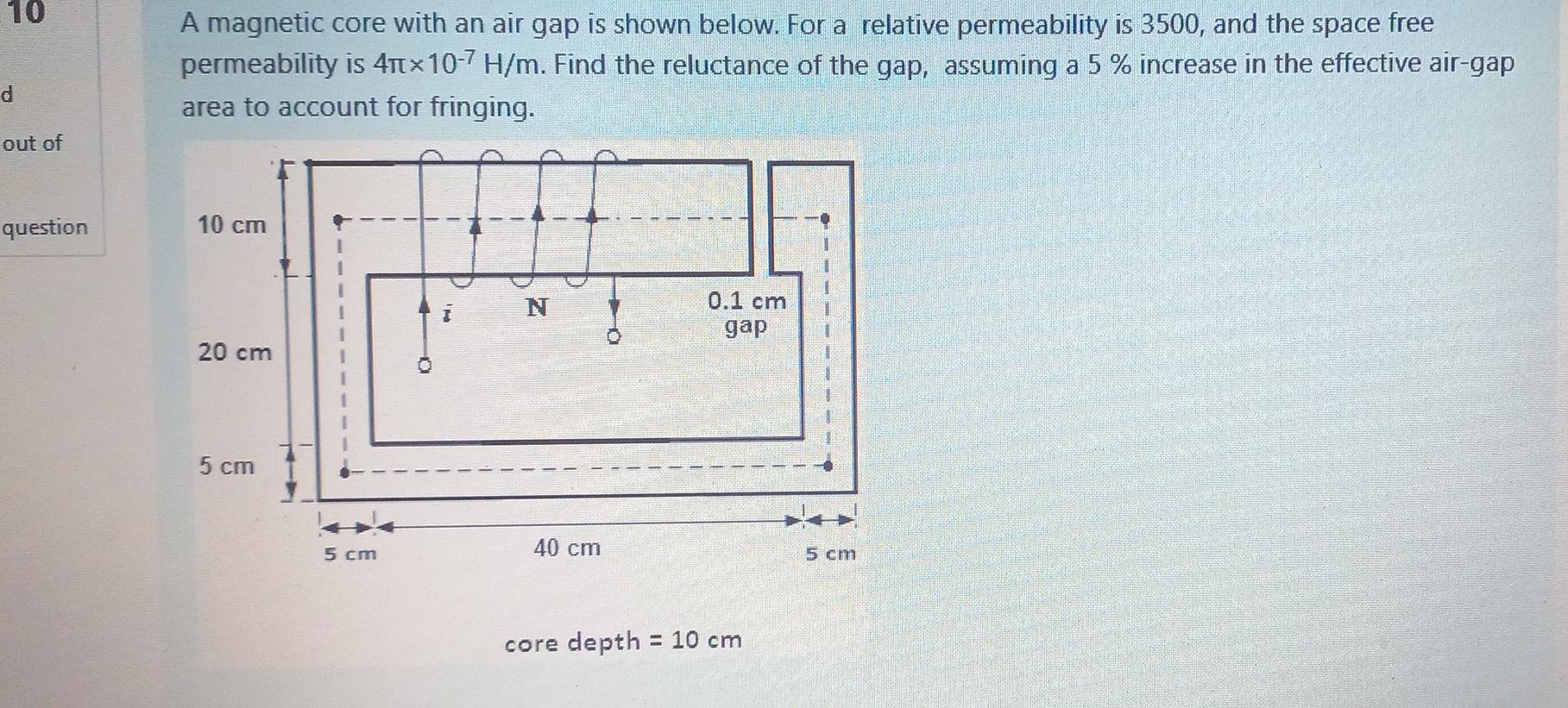 Solved 10 A magnetic core with an air gap is shown below. | Chegg.com