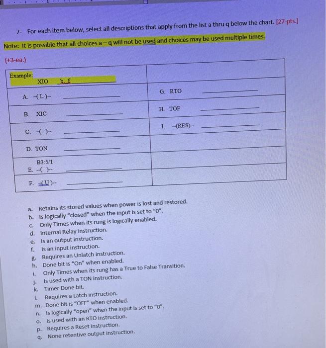 Solved 7- For each item below, select all descriptions that | Chegg.com