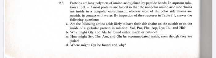 Solved 2.3 Proteins are long polymers of amino acids joined | Chegg.com