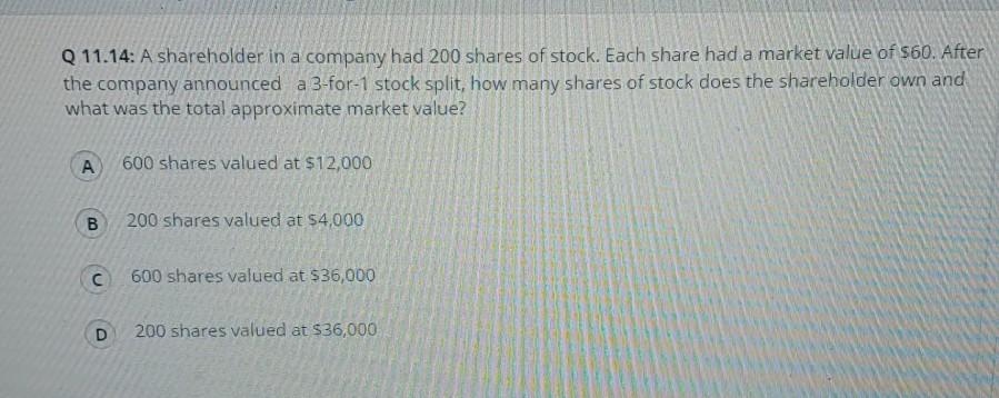 Solved Q 11 14 A Shareholder In A Company Had 200 Shares Of Chegg