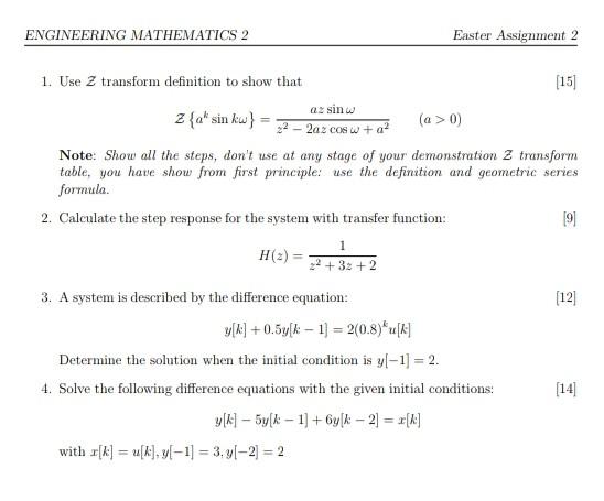 Solved ENGINEERING MATHEMATICS 2 Easter Assignment 2 1. Use | Chegg.com