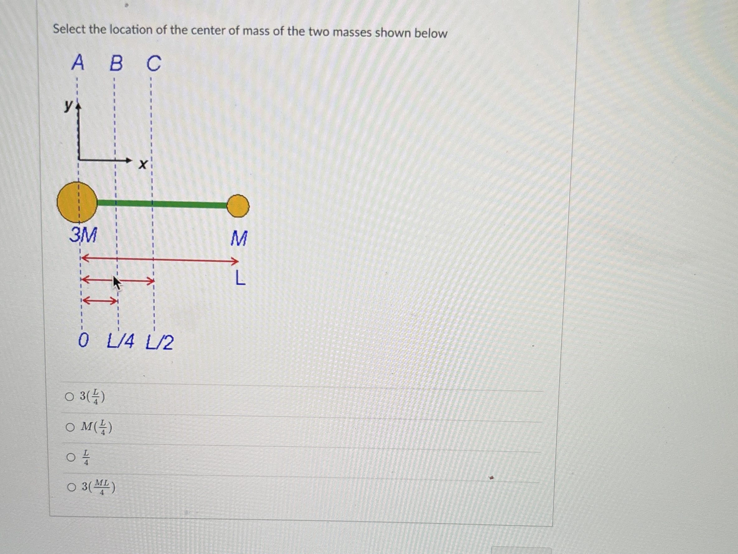 Solved Select The Location Of The Center Of Mass Of The Two 