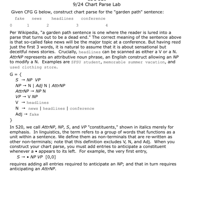 9 24 Chart Parse Lab Given Cfg G Below Construct Chegg Com