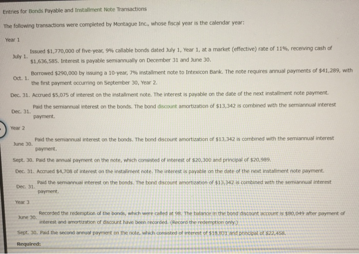 Solved Entries For Bonds Payable And Installment Note | Chegg.com