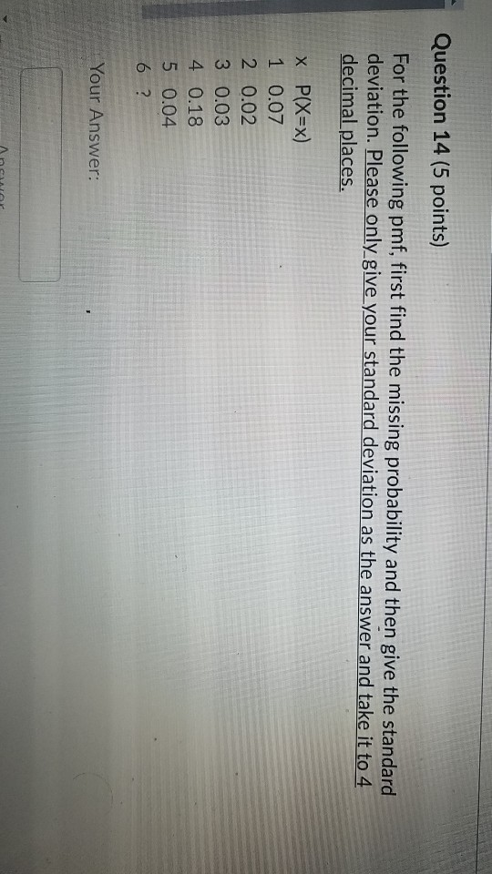 Solved Question 14 (5 points) For the following pmf, first | Chegg.com