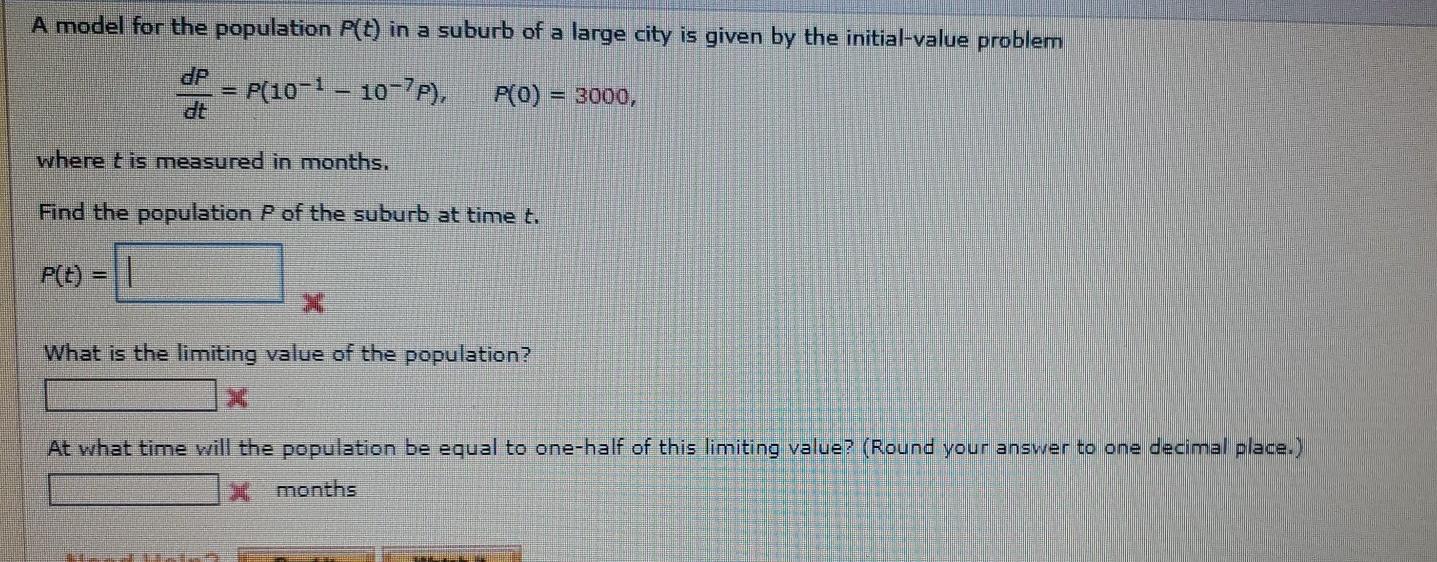 Solved A model for the population P(t) in a suburb of a | Chegg.com